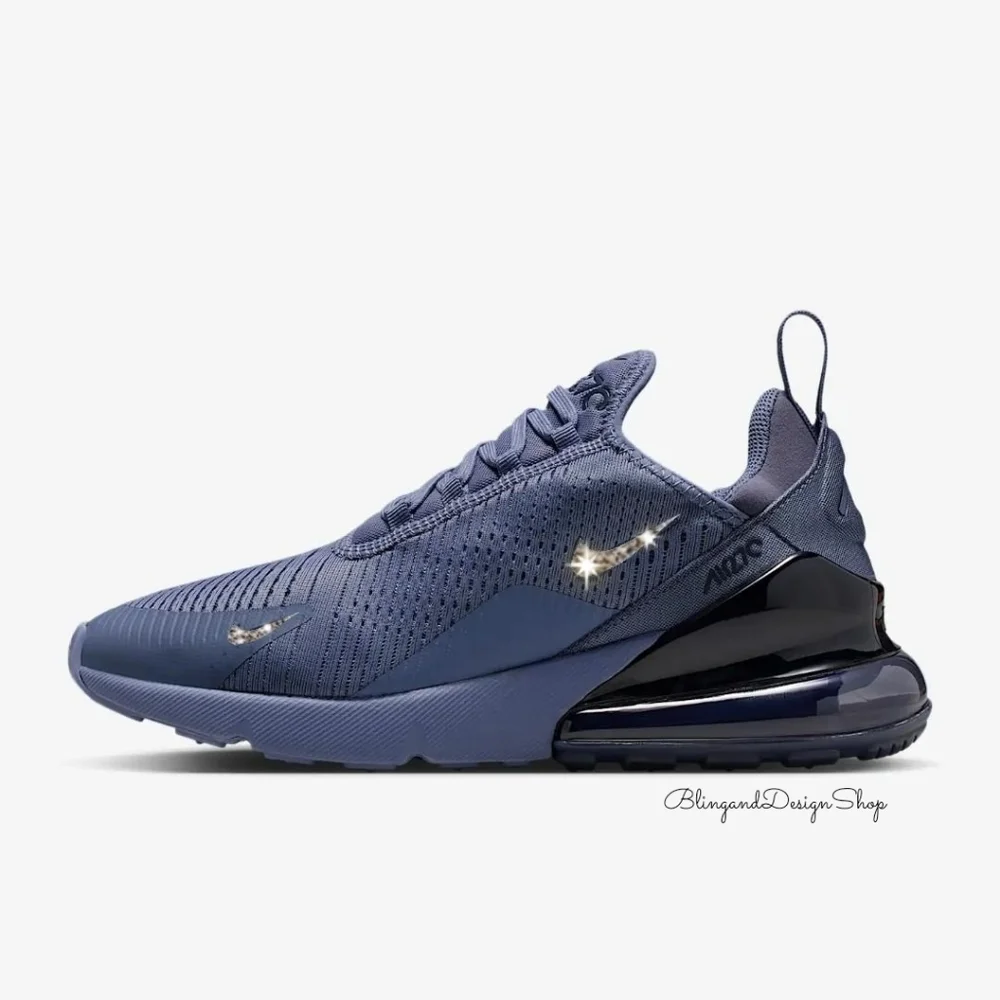 Women's Bling Nike Air Max 270 Navy Blue Sneakers made with Swarovski Crystals